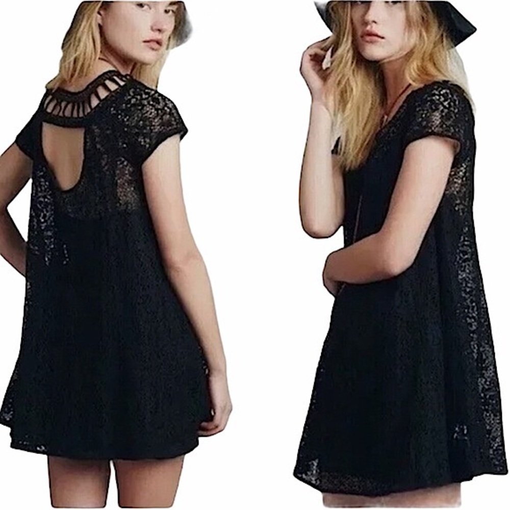 Free People Black Babydoll Mini Dress Cut Out Backless